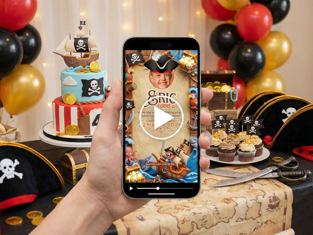 Pirate Adventure Birthday Invitation – Editable Canva Template – Share video mp4 – Instant Download