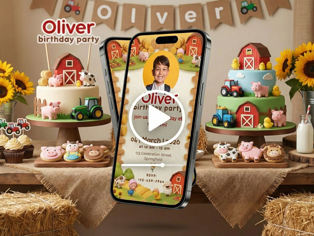 3D Farm Birthday Invitation – Editable Canva Template – Share video mp4 – Instant Download