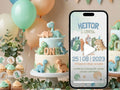 Baby Dino First Birthday Invitation – Editable Canva Template – Share video mp4 – Instant Download
