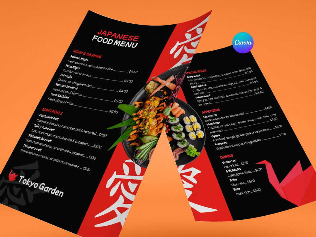 Japanese Modern Food Menu Template  – Editable Canva Template – Share or Printable – Instant Download