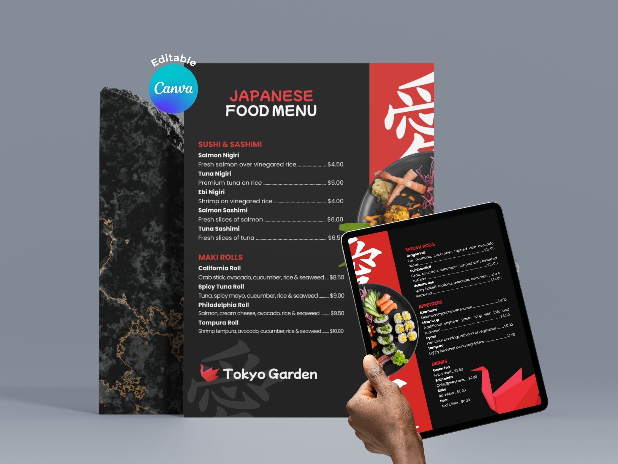 Japanese Modern Food Menu Template  – Editable Canva Template – Share or Printable – Instant Download