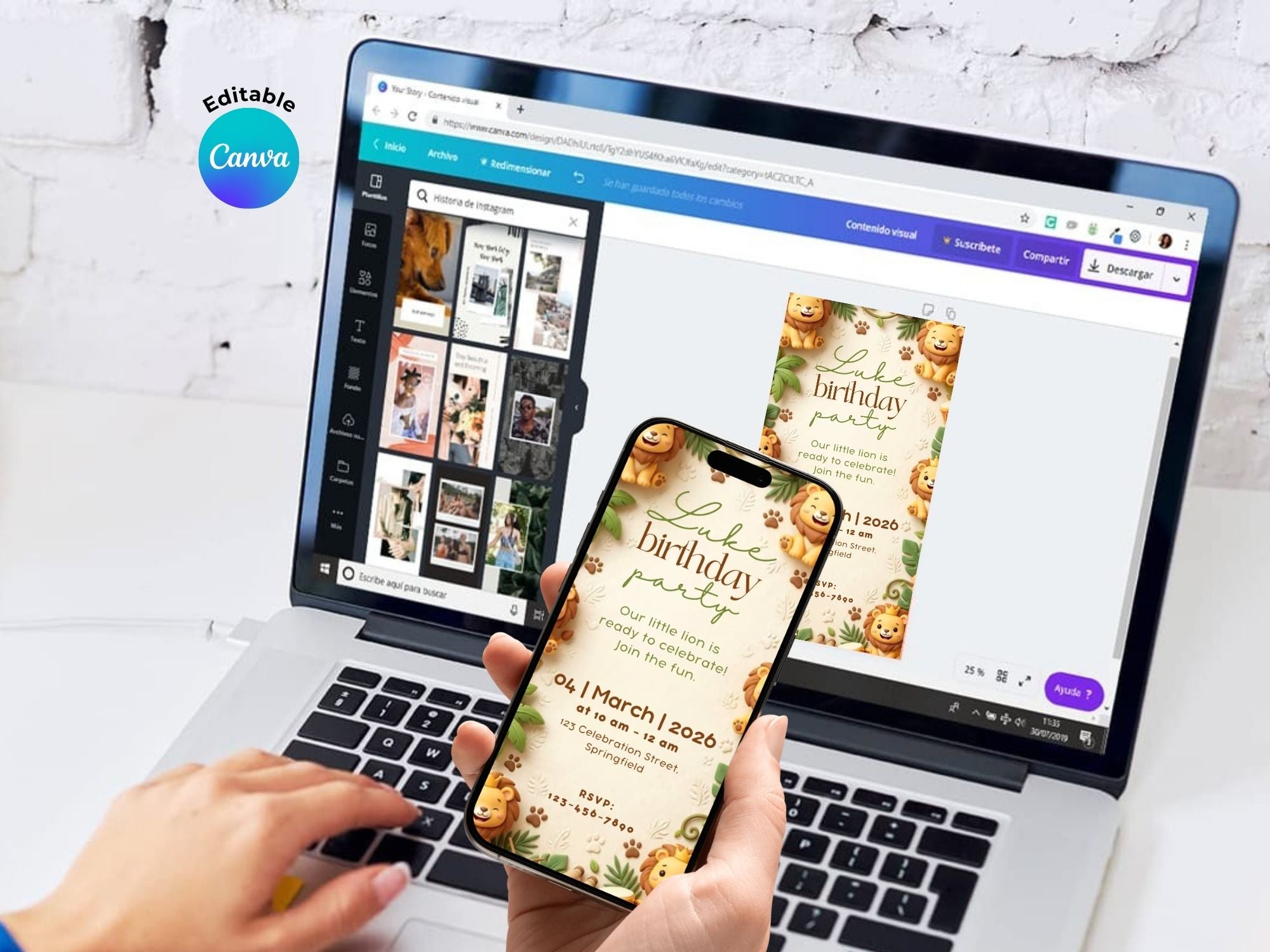 Little Lion Birthday Invitation – Editable Canva Template – Share video mp4 – Instant Download