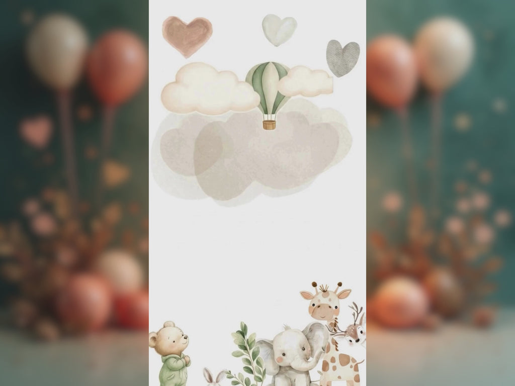 Watercolor Safari Hearts Birthday Invitation – Editable Canva Template – Share video mp4 – Instant Download