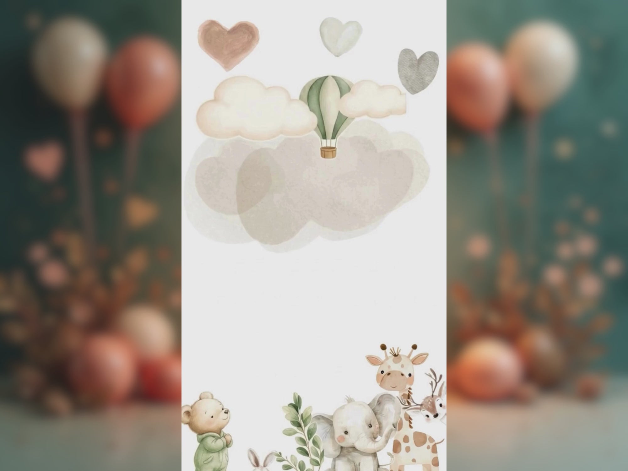 Watercolor Safari Hearts Birthday Invitation – Editable Canva Template – Share video mp4 – Instant Download