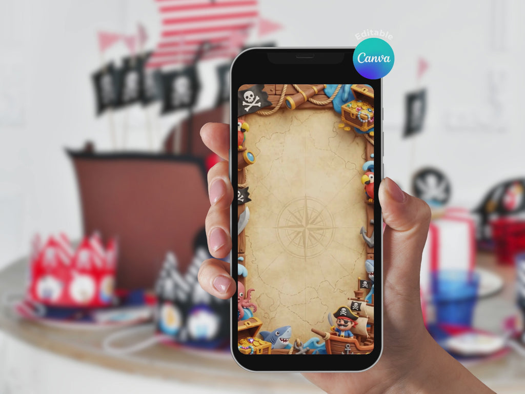 Pirate Adventure Invitation FULL PARTY BUNDLE - Video Invite & Matching Printables